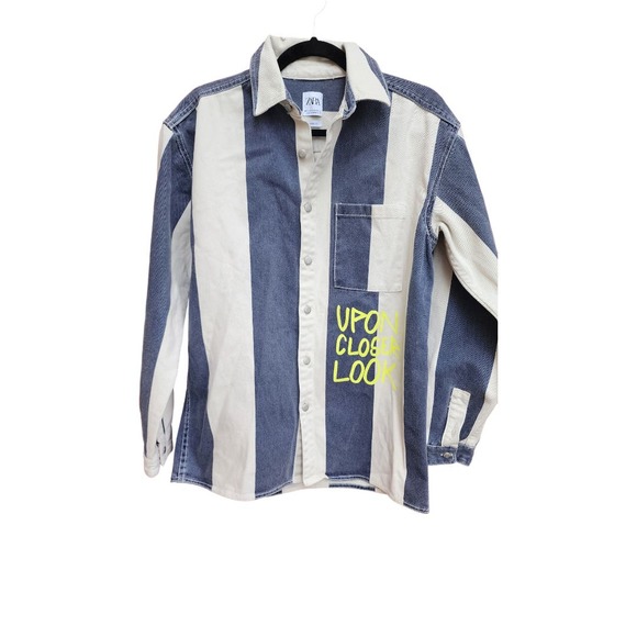 Men's NWT Zara Dance the Days Away Striped Denim Jacket - Picture 2 of 4